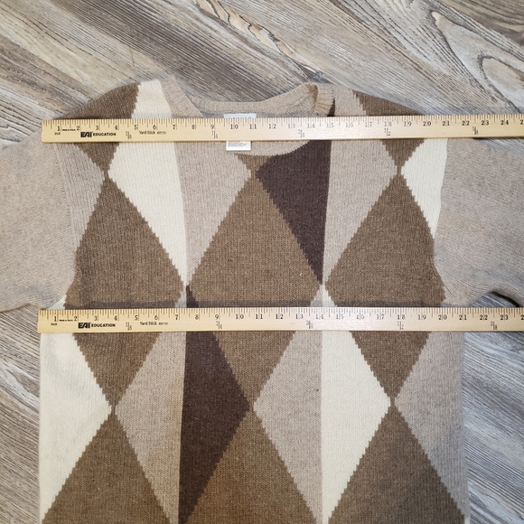 Vintage Leslie Fay Womens L Lambswool Angora Sweater Crewneck Argyle Knit Brown - Picture 7 of 9